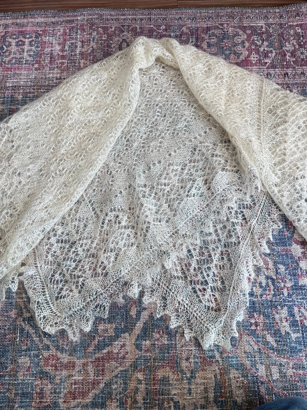Vintage Delicate Cream Lace Knit Shawl - Lightweight Women's Wrap